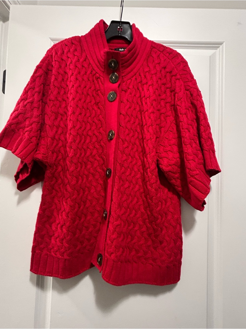 Style&co vintage women red cable knit cardigan with large buttons